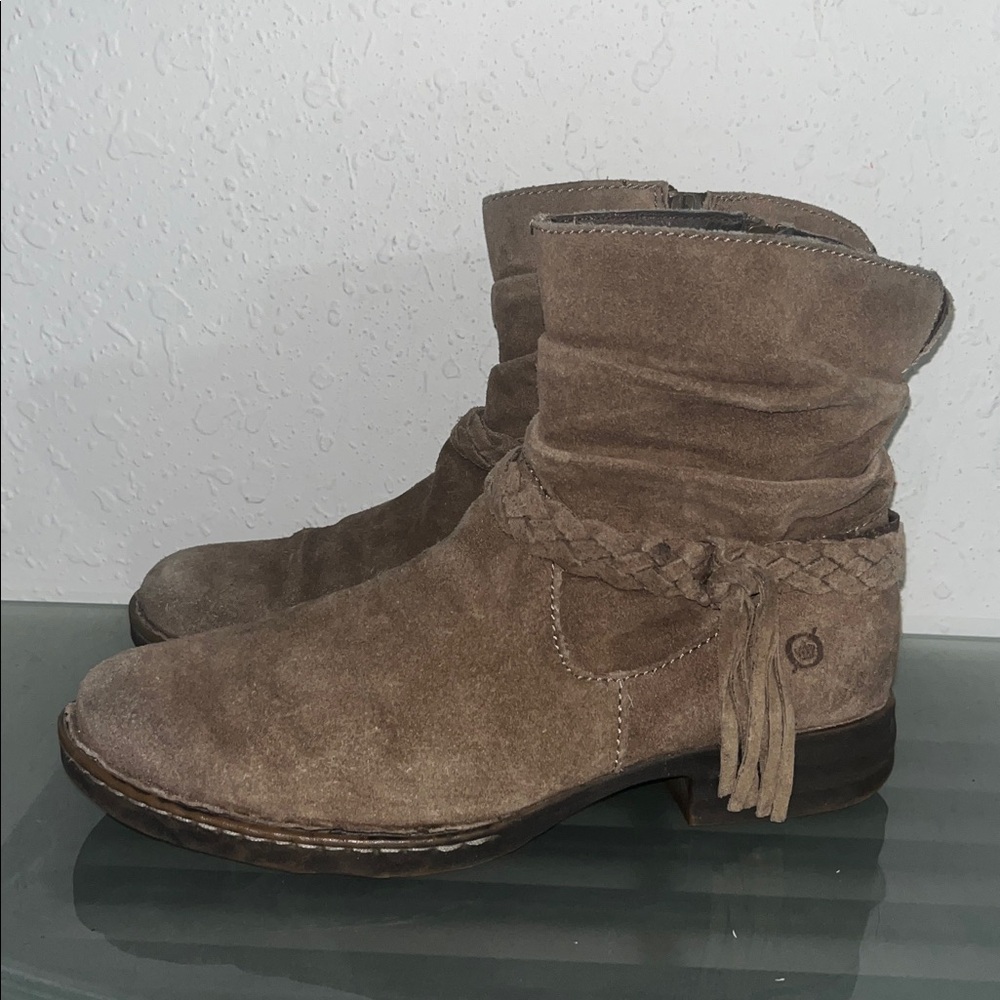 Born Women’s Ouvea Brown Distressed Suede Side Zip Ankle Boots